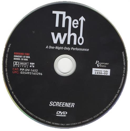 The Who A One-Night Only Performance DVD US WHODDAO392089