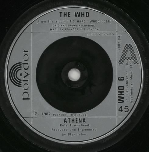 The Who Athena 7" vinyl single (7 inch record / 45) UK WHO07AT54711