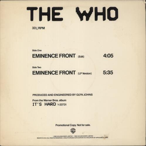 The Who Eminence Front 12" vinyl single (12 inch record / Maxi-single) US WHO12EM49659