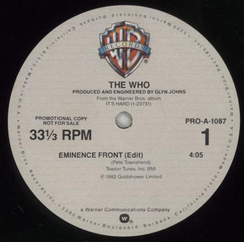 The Who Eminence Front 12" vinyl single (12 inch record / Maxi-single) US WHO12EM49659