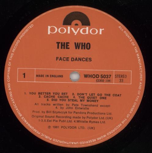 The Who Face Dances vinyl LP album (LP record) UK WHOLPFA453938