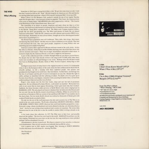 The Who I Don't Even Know Myself 12" vinyl single (12 inch record / Maxi-single) US WHO12ID71426