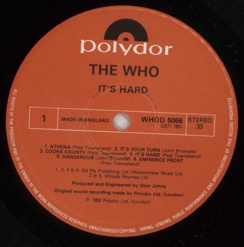 The Who It's Hard vinyl LP album (LP record) UK WHOLPIT136468