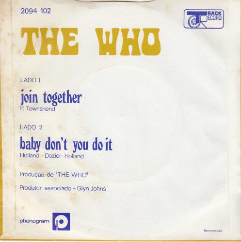 The Who Join Together - 4pr + P/S 7" vinyl single (7 inch record / 45) Portuguese WHO07JO714213