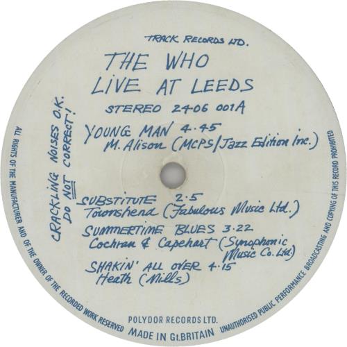 The Who Live At Leeds - 2nd Red - Complete - EX vinyl LP album (LP record) UK WHOLPLI724993