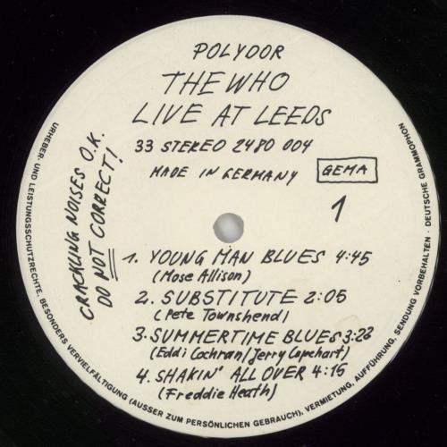 The Who Live At Leeds vinyl LP album (LP record) German WHOLPLI726820
