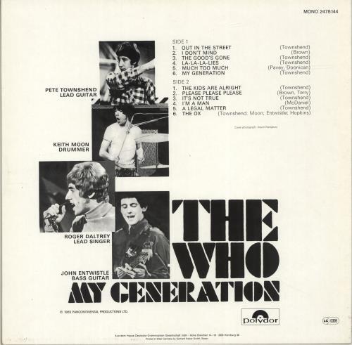 The Who My Generation vinyl LP album (LP record) German WHOLPMY689843