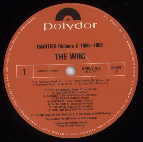 The Who Rarities Vol. 1 vinyl LP album (LP record) UK WHOLPRA132250