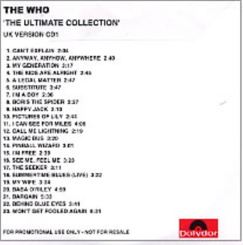 The Who The Ultimate Collection CD-R acetate UK WHOCRTH230816