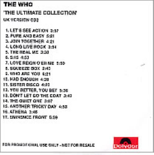 The Who The Ultimate Collection CD-R acetate UK WHOCRTH230816