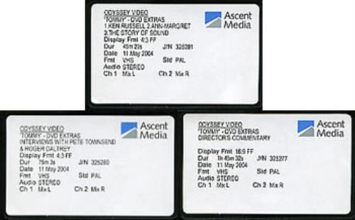 The Who Tommy - Triple Promo Video Set video (VHS or PAL or NTSC) UK WHOVITO293223