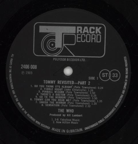 The Who Tommy Part Two - VG vinyl LP album (LP record) UK WHOLPTO780533