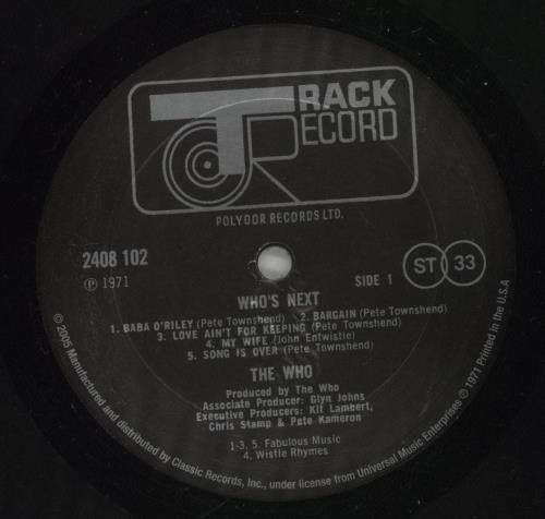 The Who Who's Next - 200gm vinyl LP album (LP record) US WHOLPWH509204