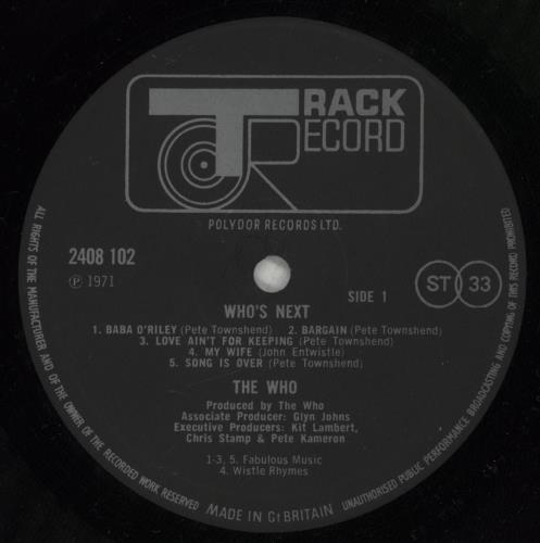 The Who Who's Next - Bilbo Lacquer Cut vinyl LP album (LP record) UK WHOLPWH875882