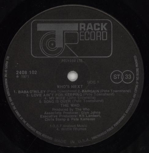 The Who Who's Next - US Pressed - VG vinyl LP album (LP record) UK WHOLPWH855481