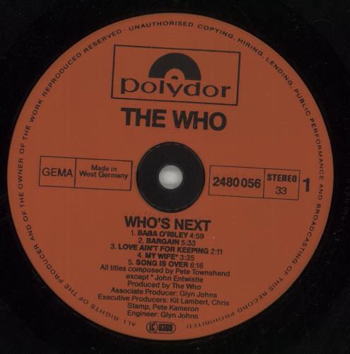 The Who Who's Next vinyl LP album (LP record) German WHOLPWH413149