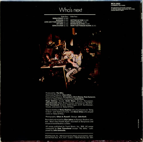 The Who Who's Next vinyl LP album (LP record) Canadian WHOLPWH523098