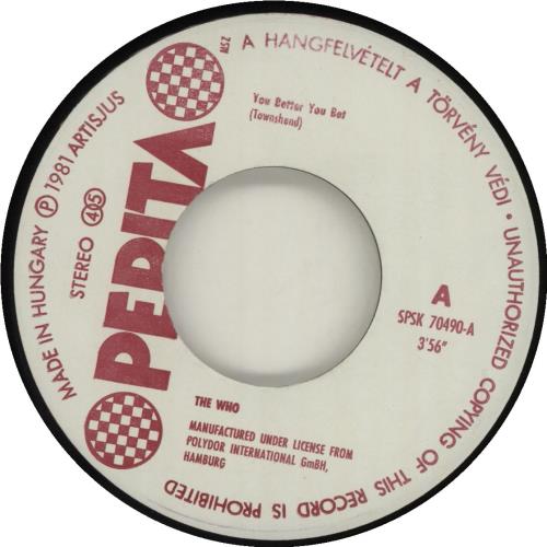 The Who You Better You Bet + Sleeve 7" vinyl single (7 inch record / 45) Hungarian WHO07YO59335