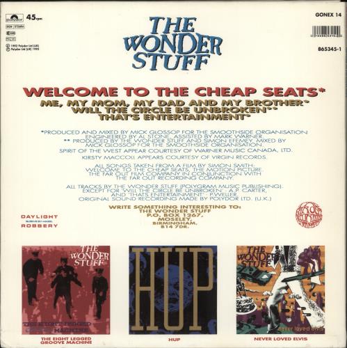 The Wonder Stuff Welcome To The Cheap Seats 12" vinyl single (12 inch record / Maxi-single) UK WON12WE258095