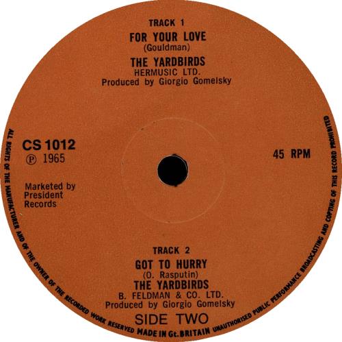 The Yardbirds For Your Love 7" vinyl single (7 inch record / 45) UK YDB07FO700698