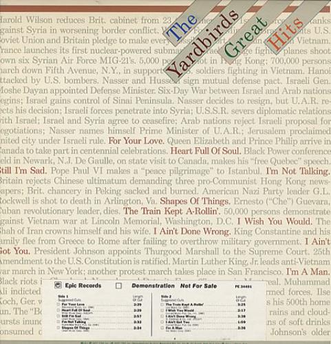 The Yardbirds Great Hits vinyl LP album (LP record) US YDBLPGR326799