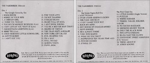 The Yardbirds Ultimate CD-R acetate US YDBCRUL189635