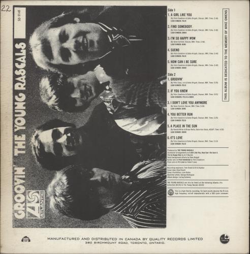 The Young Rascals Groovin' vinyl LP album (LP record) Canadian YRCLPGR891866