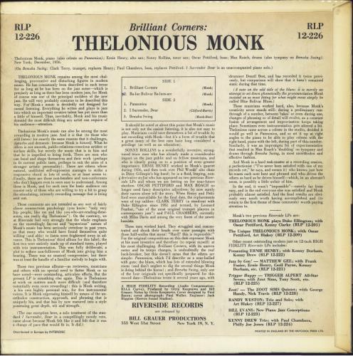 Thelonious Monk Brilliant Corners - 1st vinyl LP album (LP record) UK TM4LPBR595167