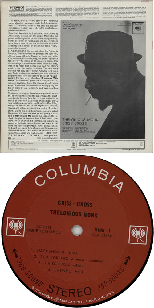 Thelonious Monk Criss-Cross - 1st vinyl LP album (LP record) US TM4LPCR630498