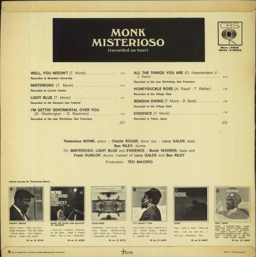 Thelonious Monk Misterioso (Recorded On Tour) vinyl LP album (LP record) French TM4LPMI814157