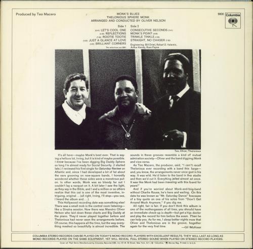 Thelonious Monk Monk's Blues vinyl LP album (LP record) US TM4LPMO809604