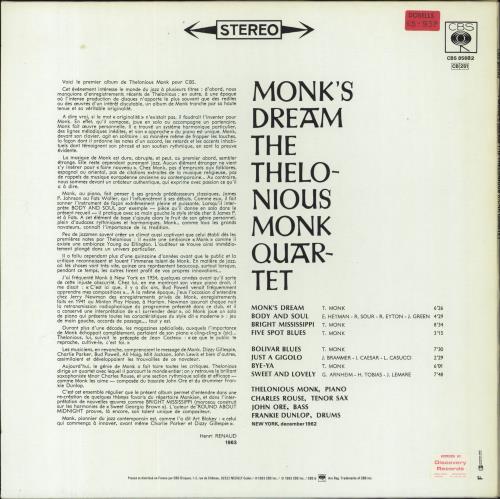 Thelonious Monk Monk's Dream vinyl LP album (LP record) French TM4LPMO827573