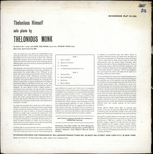 Thelonious Monk Thelonious Himself vinyl LP album (LP record) UK TM4LPTH528071