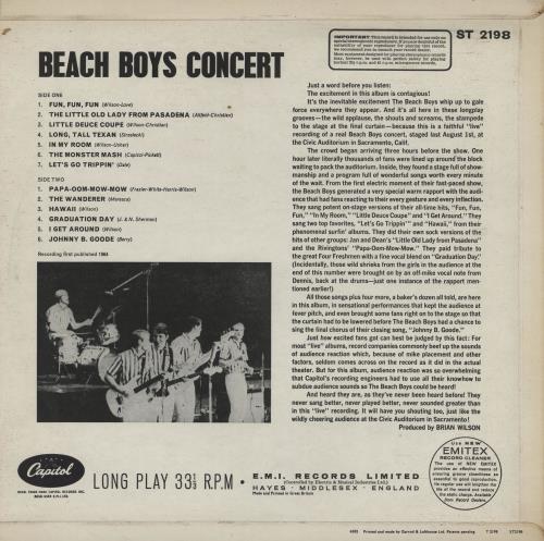The Beach Boys Concert UK vinyl LP album (LP record) (761196)