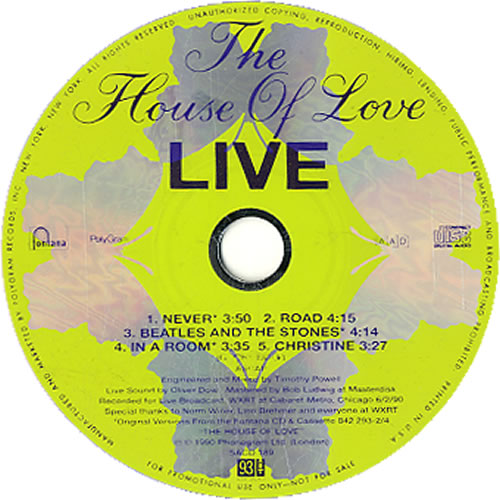 The House Of Love Live US Promo CD single (CD5 / 5") (23485)