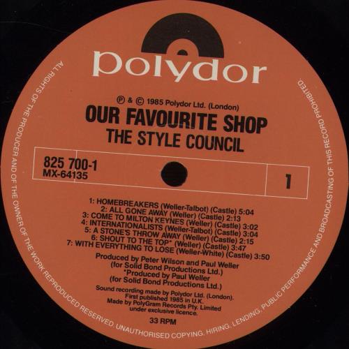 The Style Council Our Favourite Shop Australian vinyl LP