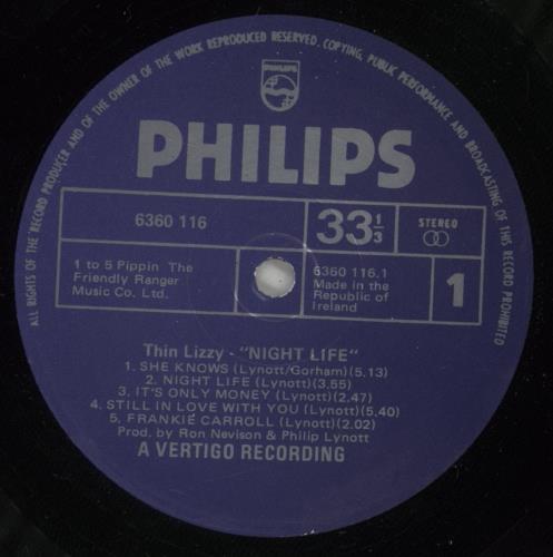 Thin Lizzy Nightlife vinyl LP album (LP record) Irish THILPNI877328