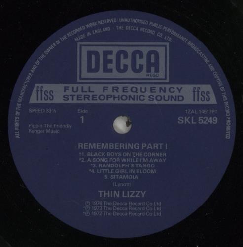 Thin Lizzy Remembering Part 1 vinyl LP album (LP record) UK THILPRE88153