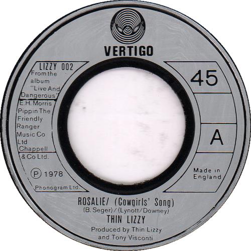 Thin Lizzy Rosalie / (Cowgirls' Song) - Jukebox 7" vinyl single (7 inch record / 45) UK THI07RO650187