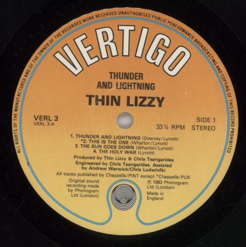 Thin Lizzy Thunder And Lightning - EX vinyl LP album (LP record) UK THILPTH55658