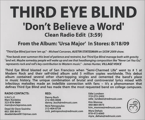 Third Eye Blind Don't Believe A Word CD-R acetate US 3EBCRDO486892