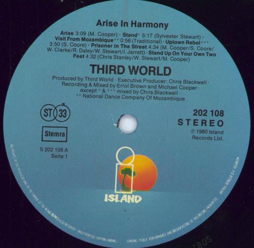 Third World Arise In Harmony vinyl LP album (LP record) German TRWLPAR792471
