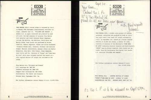 This Mortal Coil Filigree & Shadow - Test Pressing + Proof Sleeves & PR 2-LP vinyl record set (Double LP Album) UK TMC2LFI863908