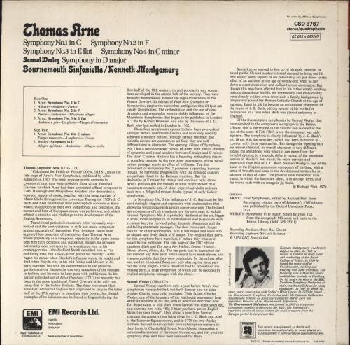 Thomas Arne Thomas Arne: Symphonies vinyl LP album (LP record) UK U2YLPTH852929
