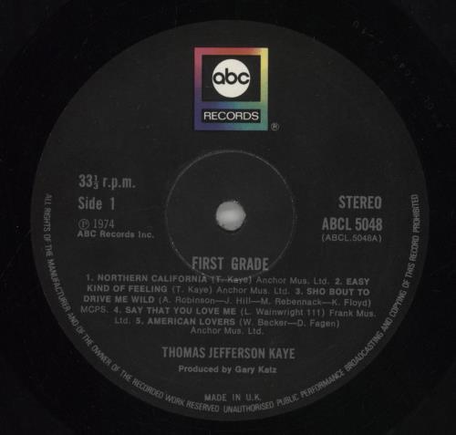 Thomas Jefferson Kaye First Grade vinyl LP album (LP record) UK T86LPFI600942