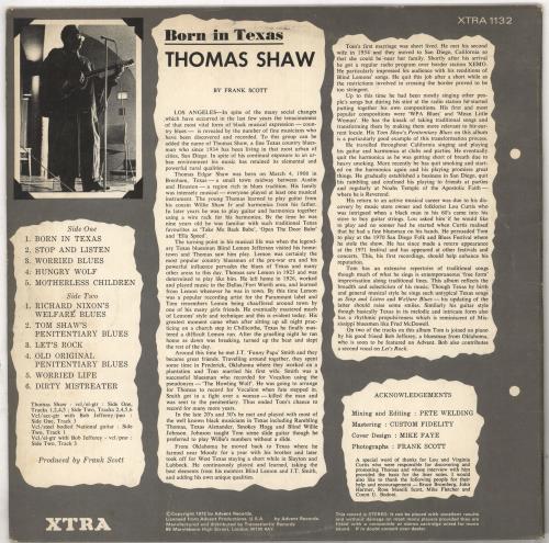 Thomas Shaw Born In Texas vinyl LP album (LP record) UK 0HPLPBO727903