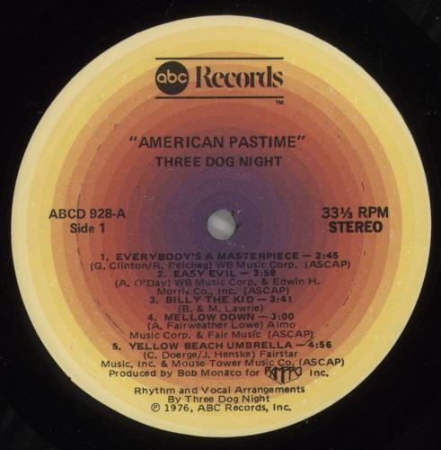 Three Dog Night American Pastime vinyl LP album (LP record) US TDNLPAM612379