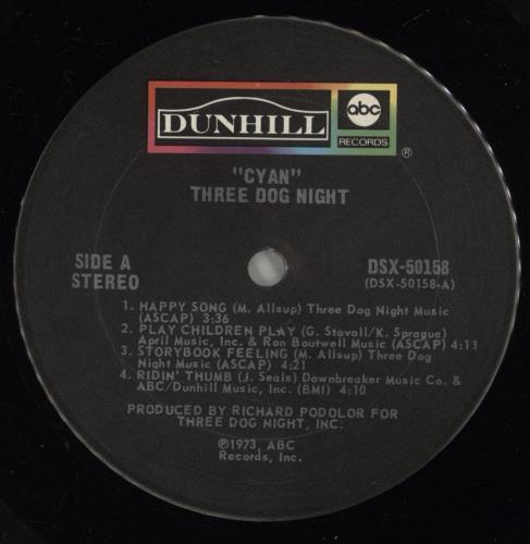 Three Dog Night Cyan vinyl LP album (LP record) US TDNLPCY686206