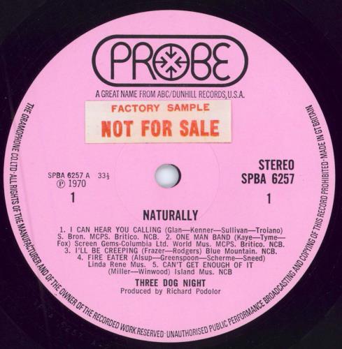 Three Dog Night Naturally - Factory Sample vinyl LP album (LP record) UK TDNLPNA782221