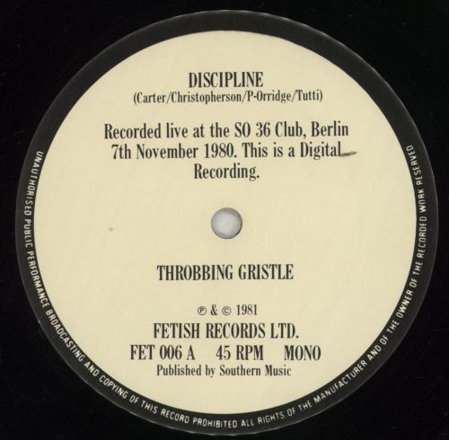Throbbing Gristle Discipline 12" vinyl single (12 inch record / Maxi-single) UK THG12DI712791